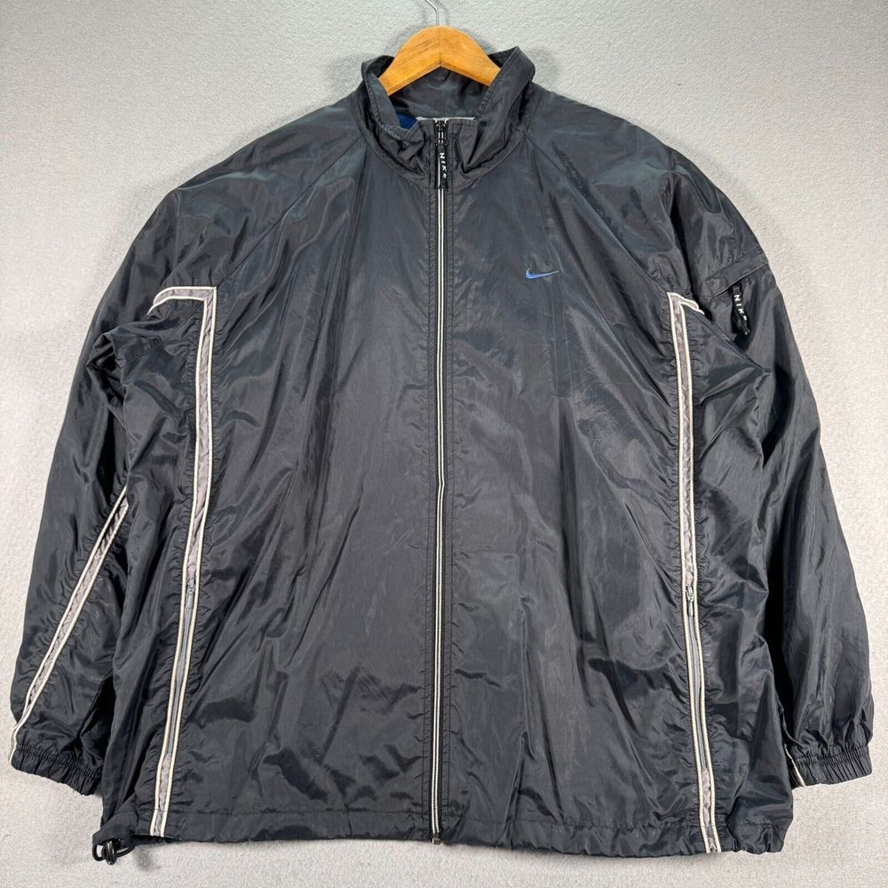 Vintage Nike Windbreaker Jacket Mens XL Black Swoosh Utility Lightweight Vented
